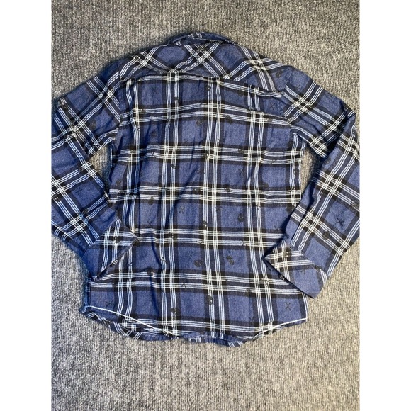 DCBD Shirt Boys Medium Blue Plaid Skull And Bones Pattern Slim‎ Collar Button Up - Picture 2 of 5